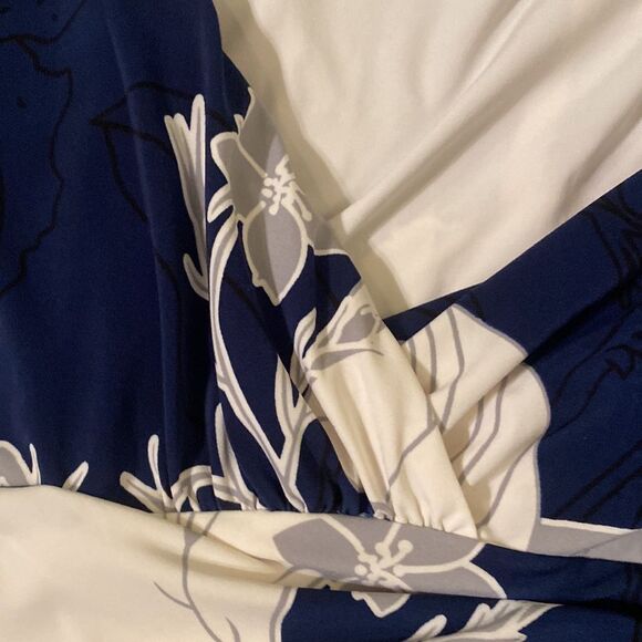 Navy Blue and Cream Ralph Lauren Size 14 Lined Polyester & Spandex Floral Dress - Picture 11 of 12